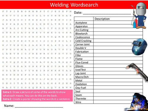Welding Wordsearch Design Technology RM Starter Settler Activity Homework Cover Lesson