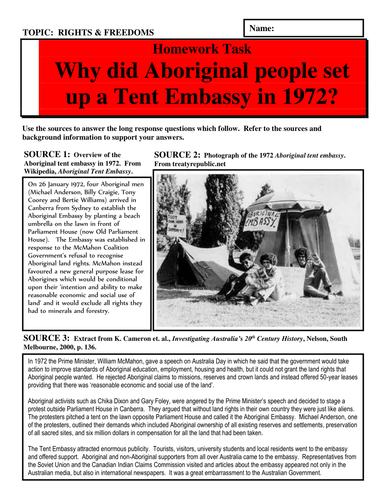 Why did Aboriginal people set up a Tent Embassy in 1972?