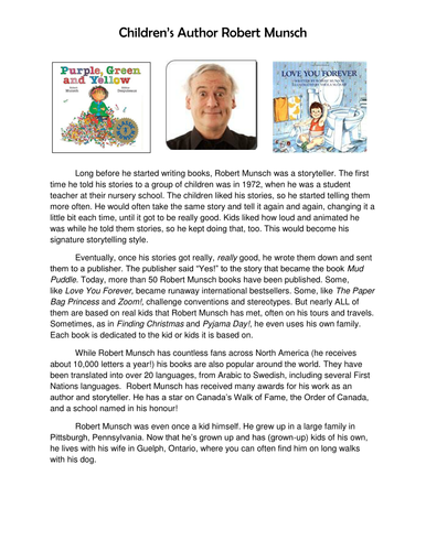 KS2 Robert Munsch Differentiated Reading Comprehension: Author Study