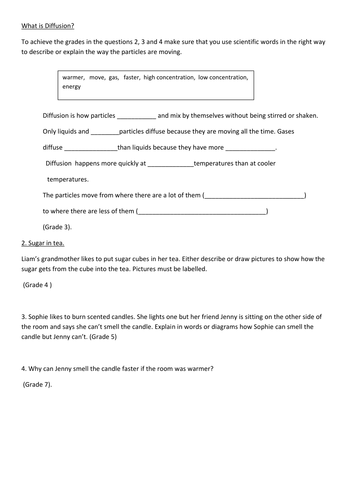 Differentiated homework for diffusion, lab equipment and microscopes and cells