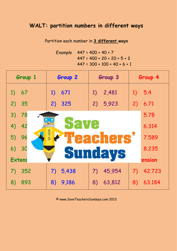 Partitioning Numbers in Different Ways KS2 Worksheets, Lesson Plans and PowerPoint
