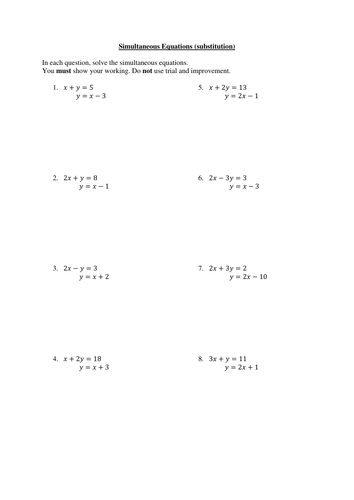 Simultaneous equations (substitution method)