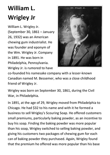 William L. Wrigley Jr Handout