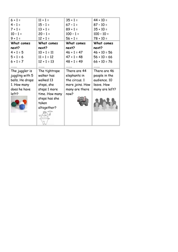 1 more 1 less activities