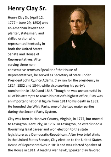 Henry Clay Sr. Handout