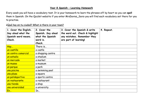 VIVA 1 module 5 Spanish vocabulary booklet - La Ciudad