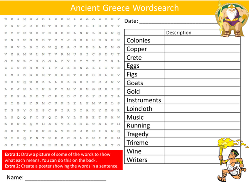 Ancient Greece Wordsearch History Starter Settler Activity Homework Cover Lesson