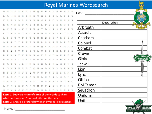 The Royal Marines Wordsearch Careers Jobs Starter Settler Activity Homework Cover Lesson
