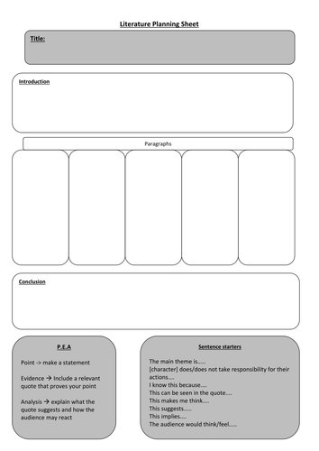 GCSE Literature Planning Sheet