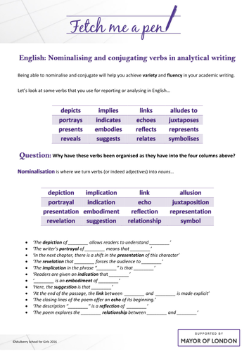 English (and Drama): Analytical verbs - striving for fluency and variety