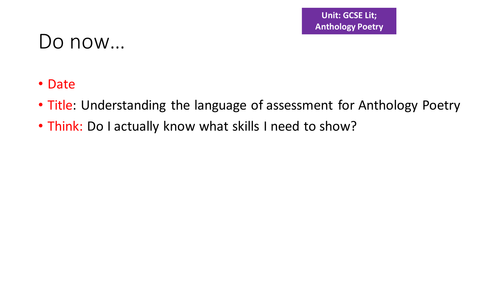 AQA Anthology poetry - using the assessment criteria