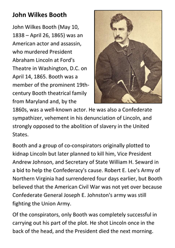 The Death of John Wilkes Booth Handout