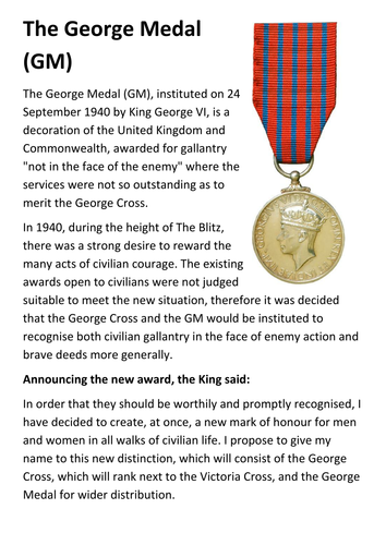 The George Medal Handout | Teaching Resources