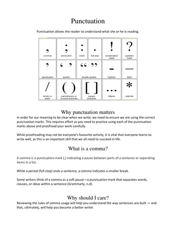 Punctuation - commas (ideal for NAPLAN, tutoring and homework tasks)