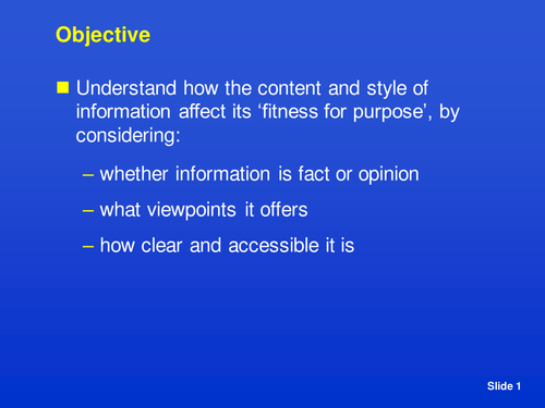 ICT at Key Stage 3 -  Year 8 -  Unit 2: Information - Reliability, Validity and Bias