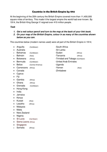 British Empire map and Countries - KS3 History-Empire Unit