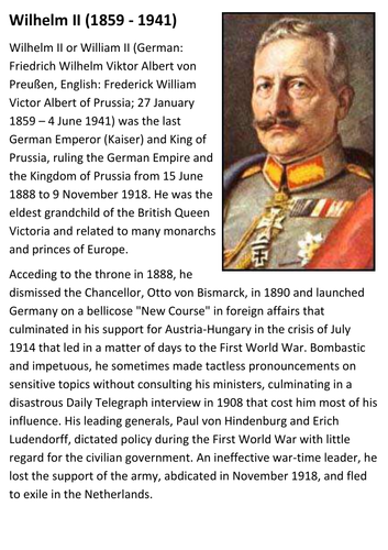 Wilhelm II Handout | Teaching Resources