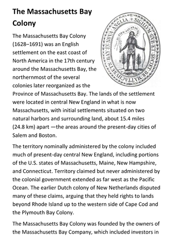 The Massachusetts Bay Colony Handout