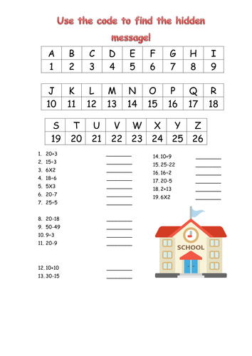 Back to school Maths activity