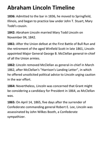 Abraham Lincoln Timeline and Quotes