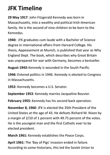 JFK Timeline and Quotes