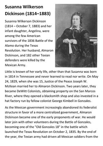 Susanna Wilkerson Dickinson Handout