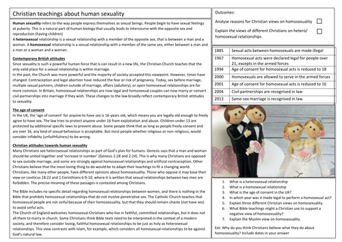 AQA GCSE Religious Studies Human Sexuality Worksheet
