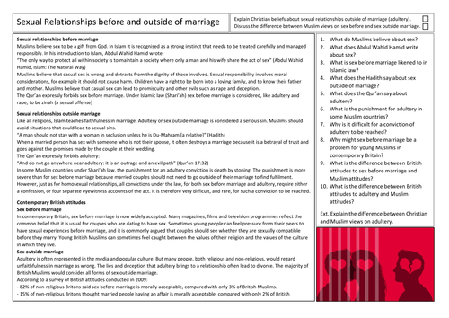 AQA GCSE Religious Studies Sex Before and Outside of Marriage in Islam