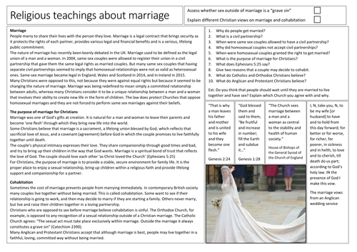 AQA GCSE Religious Studies Religious Teachings on Marriage in Christianity