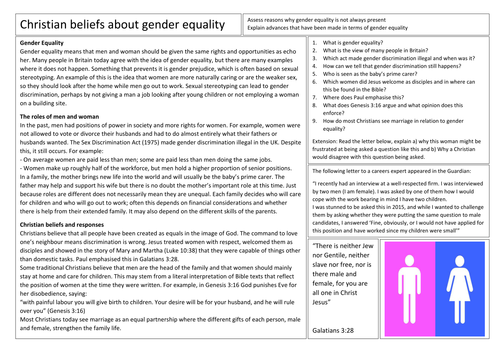 AQA GCSE Religious Studies Gender Equality in Christianty