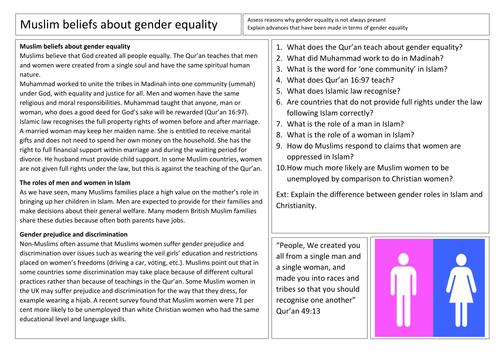 AQA GCSE Religious Studies Beliefs about Gender Equality in Islam