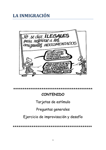 Speaking cards, general questions and game La inmigración (AL2 - new AQA)