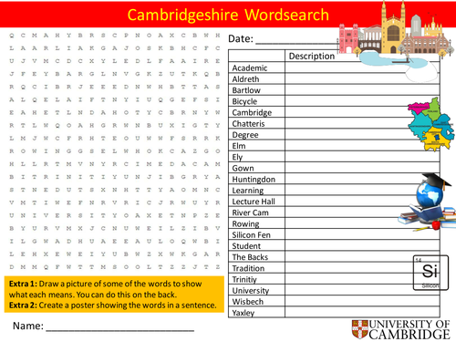 Cambridgeshire County Wordsearch Cambridge Geography Settler Activity Homework Cover Lesson