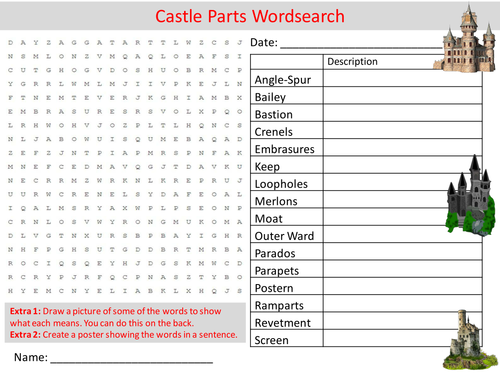 Castle Parts Wordsearch Castles Starter Settler Activity Homework Cover Lesson