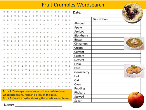 Fruit Crumbles Wordsearch Food Technology Starter Settler Activity Homework Cover Lesson
