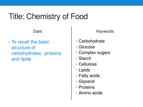 New 9-1 GCSE AQA Biology B3 Chemistry of Food and Required Practical