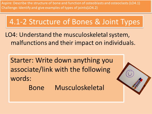 LO4.1-2 Structure of Bone and Types of Joint Cambridge Technicals H&SC Level 3 Unit 4