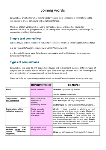 Worksheet - Joining words (conjunctions) and adverbs (ideal for NAPLAN or tutoring)