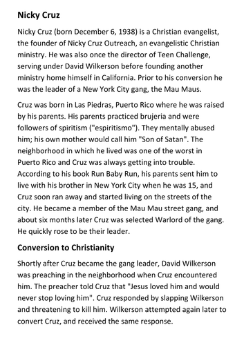 Nicky Cruz Handout