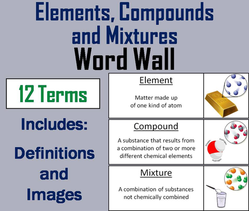 Elements Compounds and Mixtures Word Wall Cards