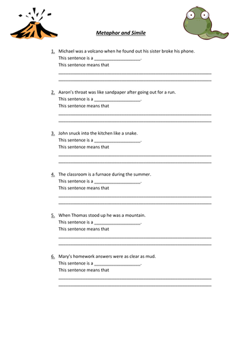 Metaphor and Simile Worksheet