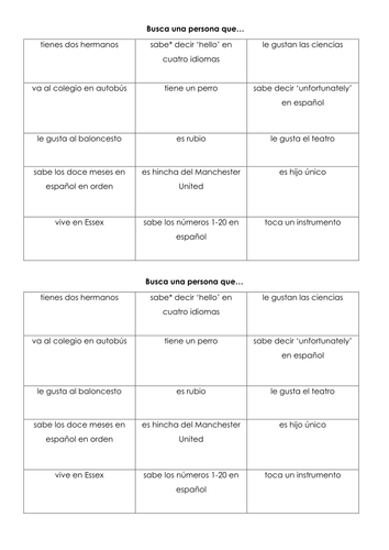 Spanish KS4 GCSE icebreaker starter _ human bingo _ speaking activity game