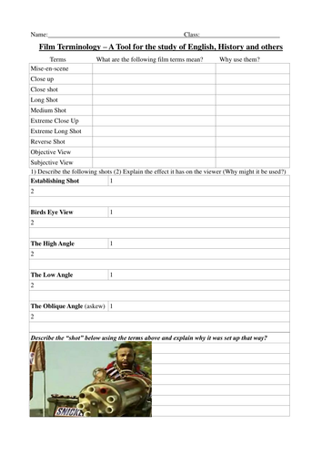 Film and Media Terms Worksheet