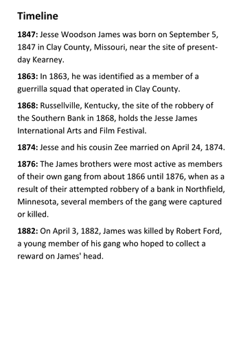 Jesse James Timeline and Quotes