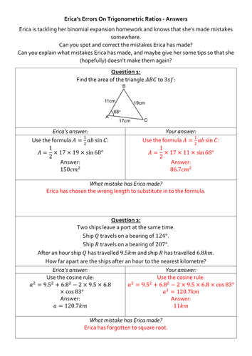 Erica's Errors On Trigonometric Ratios