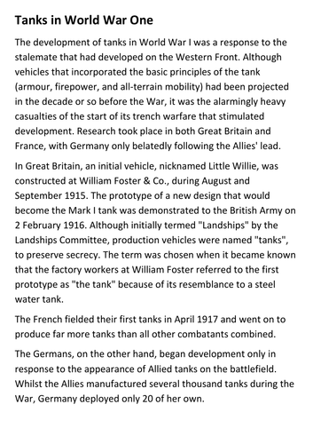 The Tank in World War One Handout