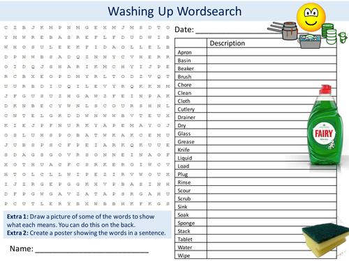 Washing Up Wordsearch Food Technology Hygiene Starter Settler Activity Homework Cover Lesson
