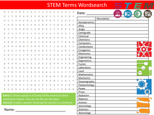 STEM Terms Wordsearch Science Technology Engineering Maths Starter Settler Activity Cover Lesson