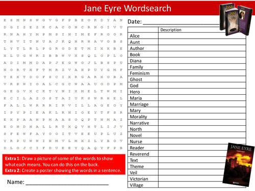 Jane Eyre Wordsearch Novel English Literature Starter Settler Activity Homework Cover Lesson