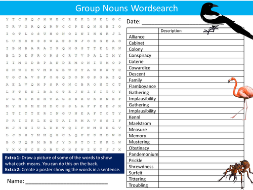 Animals Group Collective Nouns Wordsearch Starter Settler Activity Homework Cover Lesson